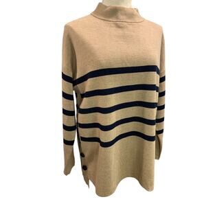 Size 42 Basler Womens Tunic Sweater Brown Black Stripe Mock Turtleneck